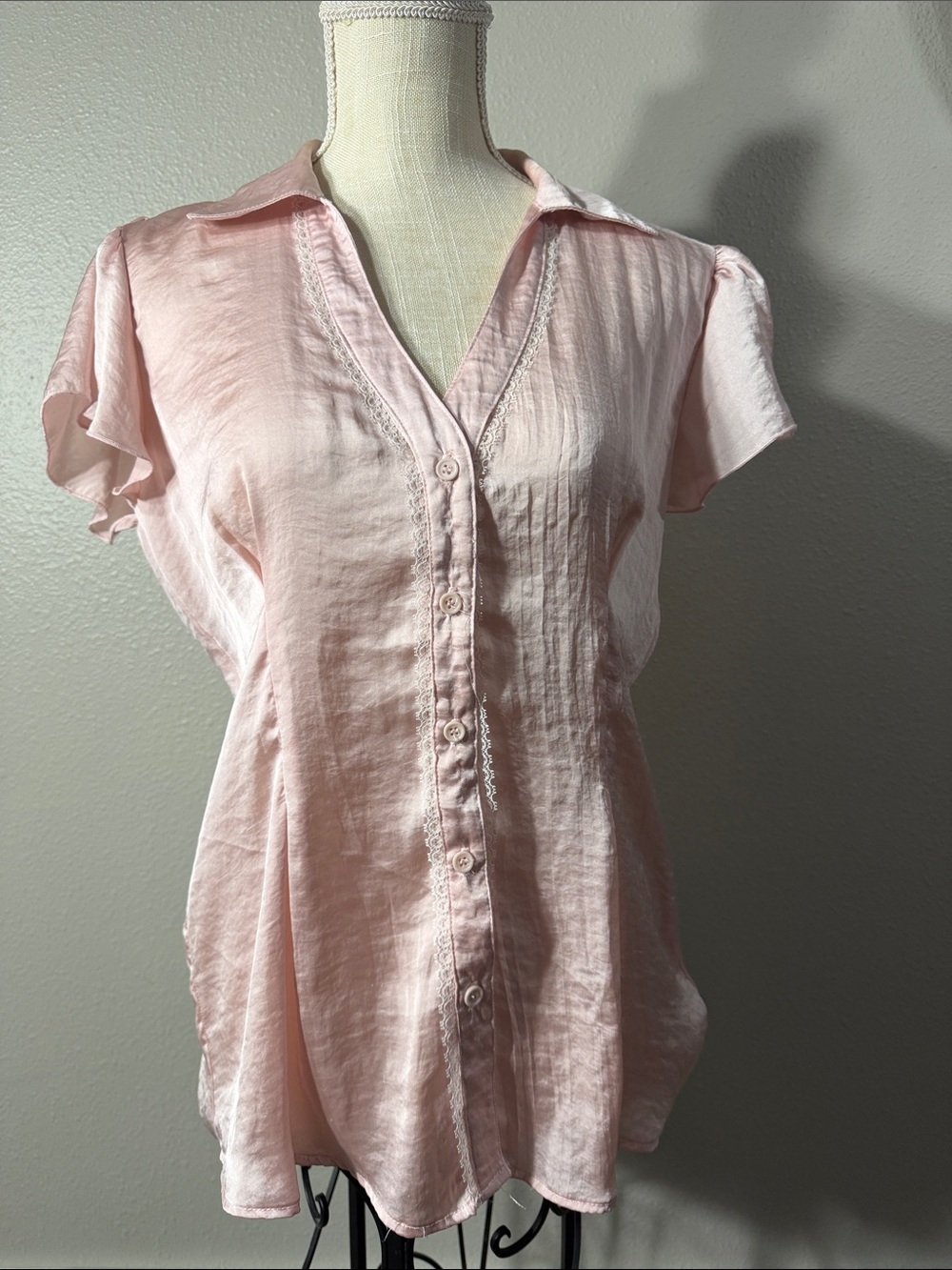 Vanity Pale Pink Button-Down Flutter Sleeve Blouse